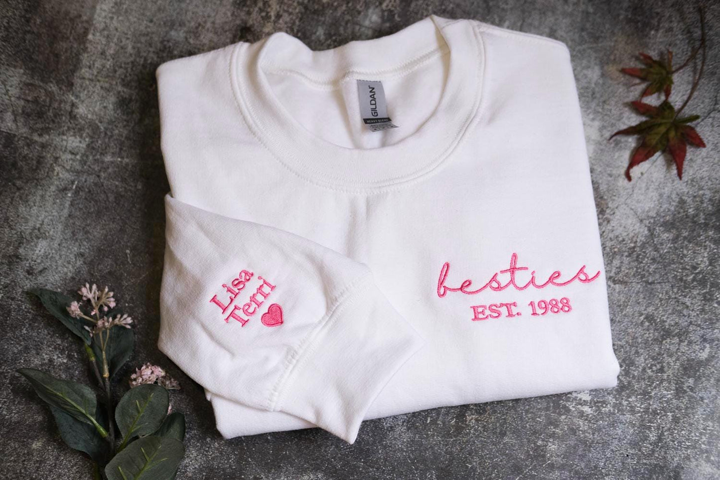 Custom Besties Sweatshirt With Names On Sleeve