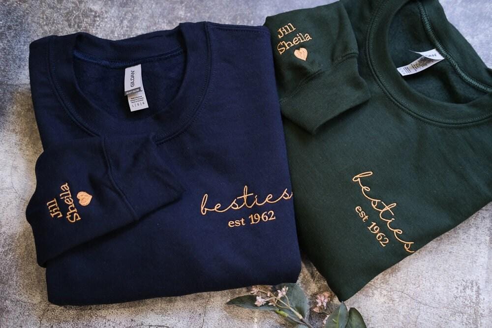 Custom Besties Sweatshirt With Names On Sleeve