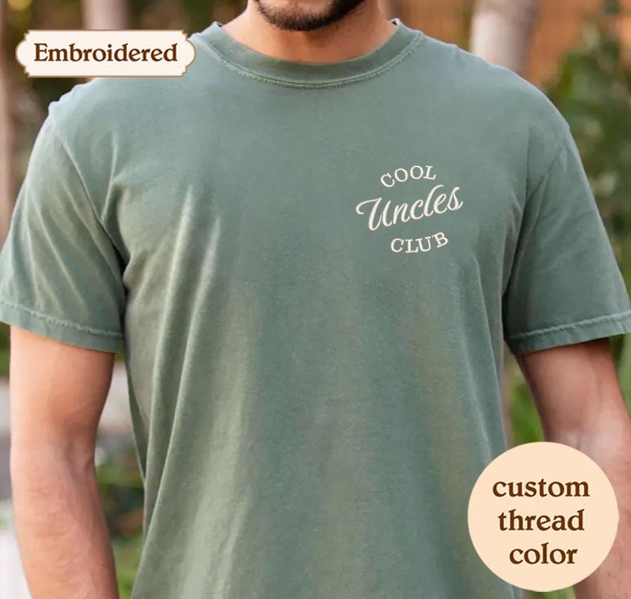 a man wearing a green t - shirt with the words cool uncle&#39;s club