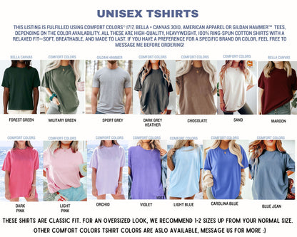 The image is a collage of various t-shirt designs, each with different colors and styles, showcasing a range of comfort colors for t-shirt designs.