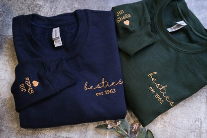 Custom Besties Sweatshirt With Names On Sleeve