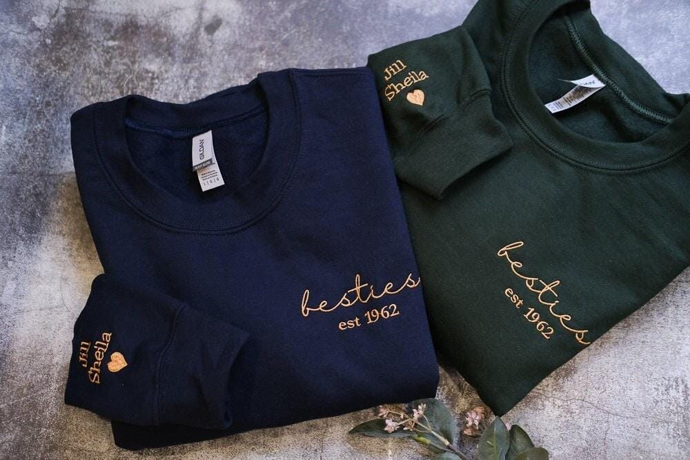 Custom Besties Sweatshirt With Names On Sleeve