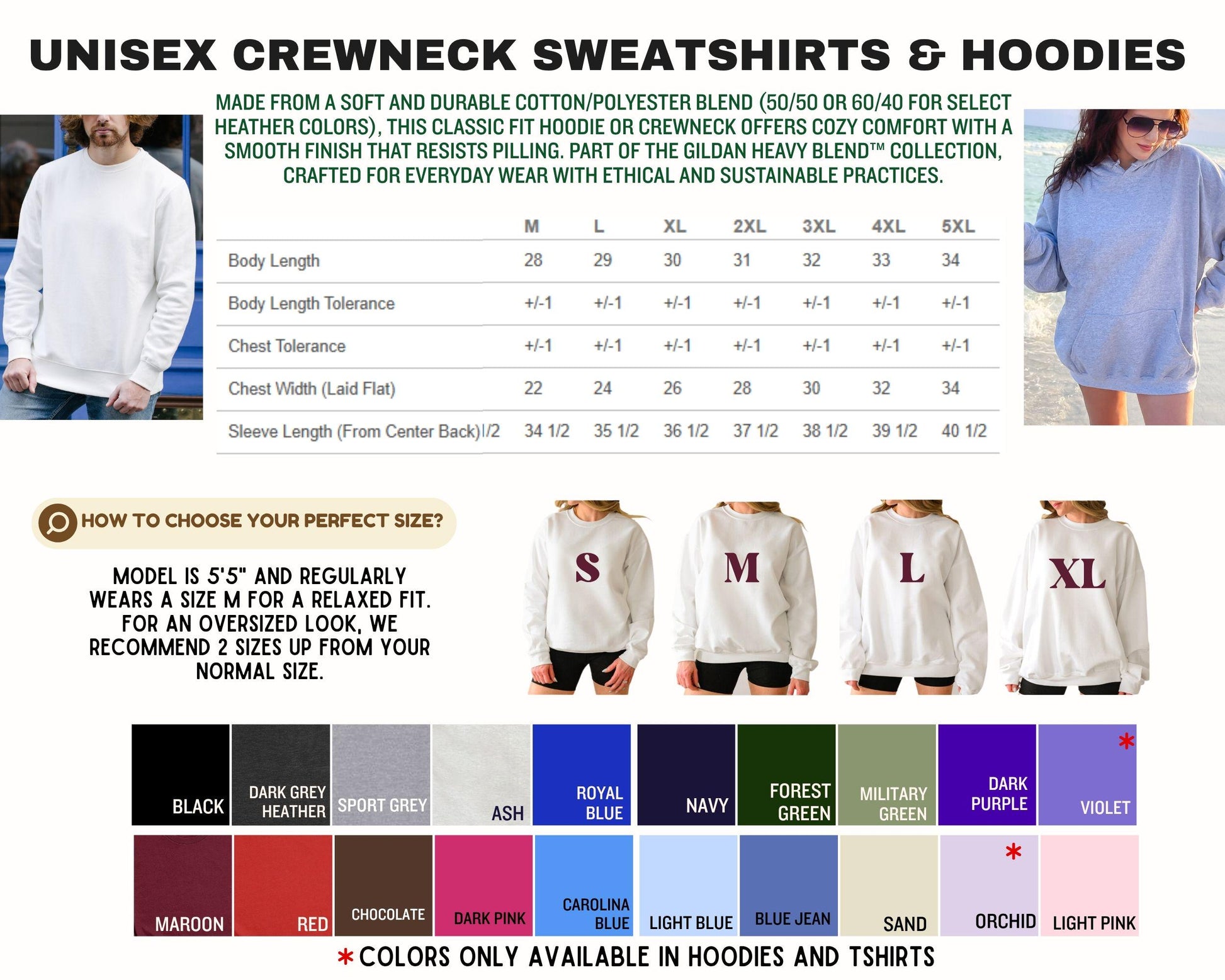 a women&#39;s crew neck sweatshirt and hoodie sizes chart