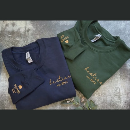 Custom Besties Sweatshirt With Names On Sleeve
