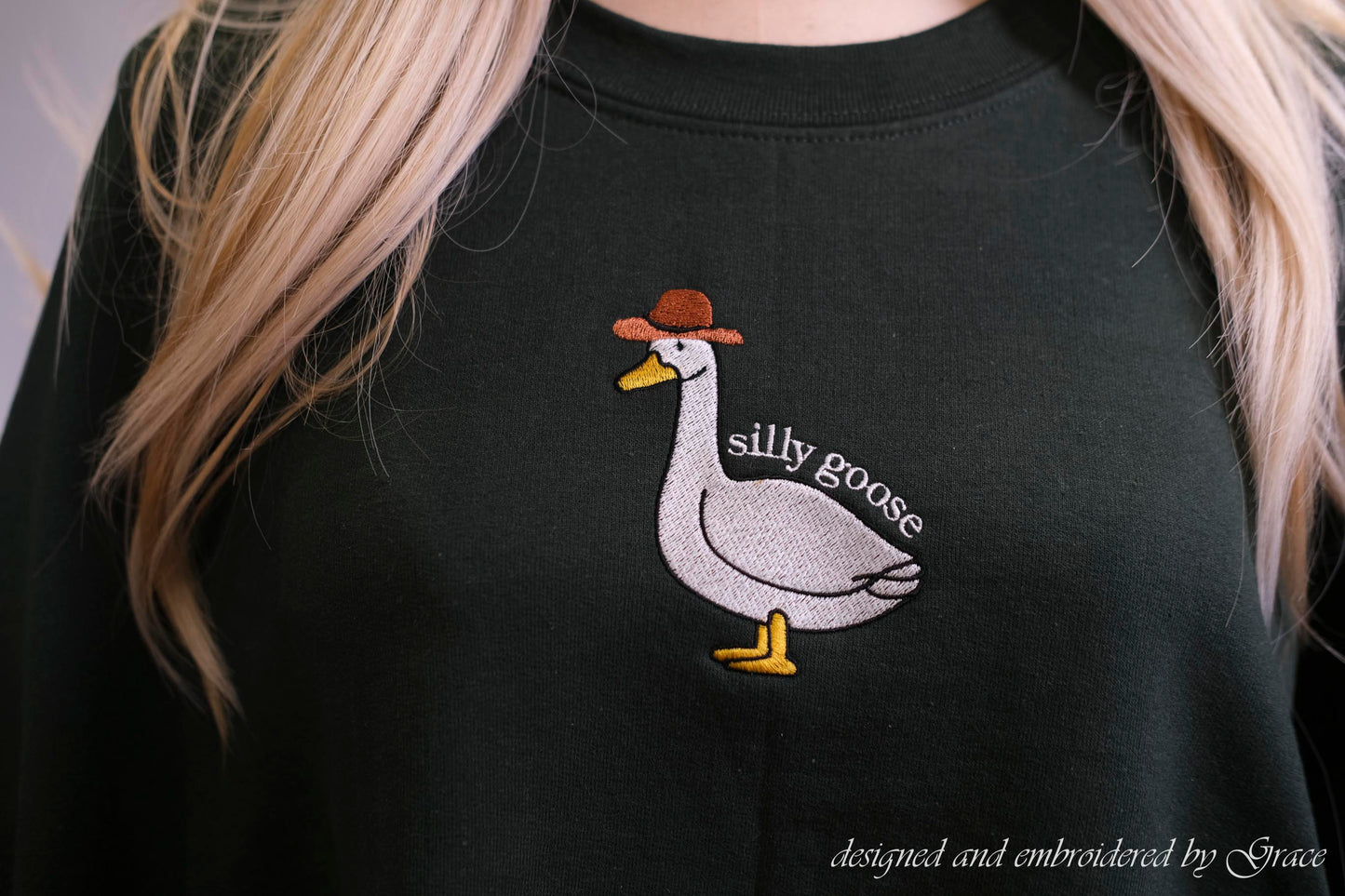 Silly Goose with hat Embroidered Sweatshirt | Hoodie | Tshirt