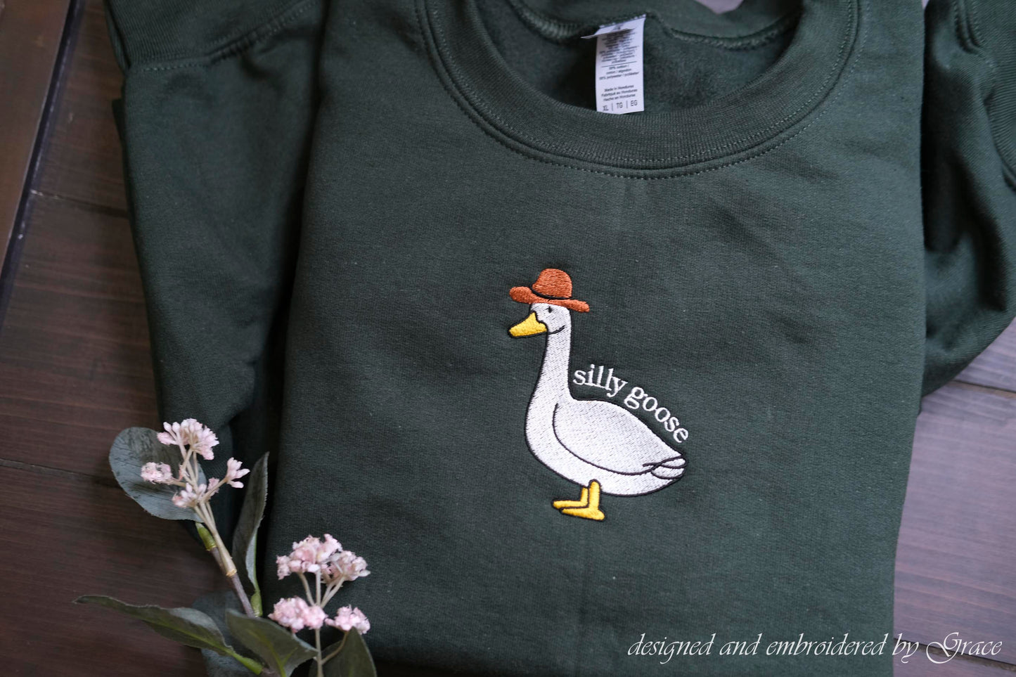 Silly Goose with hat Embroidered Sweatshirt | Hoodie | Tshirt