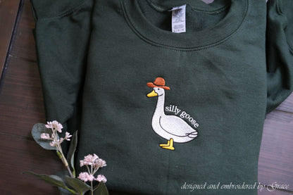 Silly Goose with hat Embroidered Sweatshirt | Hoodie | Tshirt
