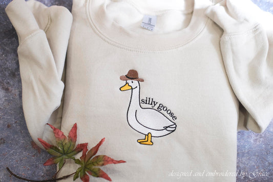 Silly Goose with hat Embroidered Sweatshirt | Hoodie | Tshirt