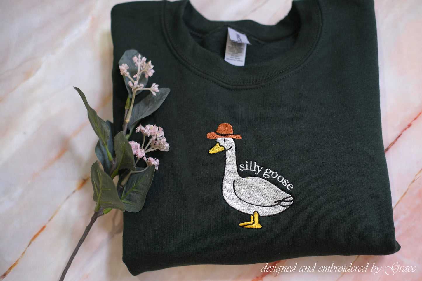 Silly Goose with hat Embroidered Sweatshirt | Hoodie | Tshirt