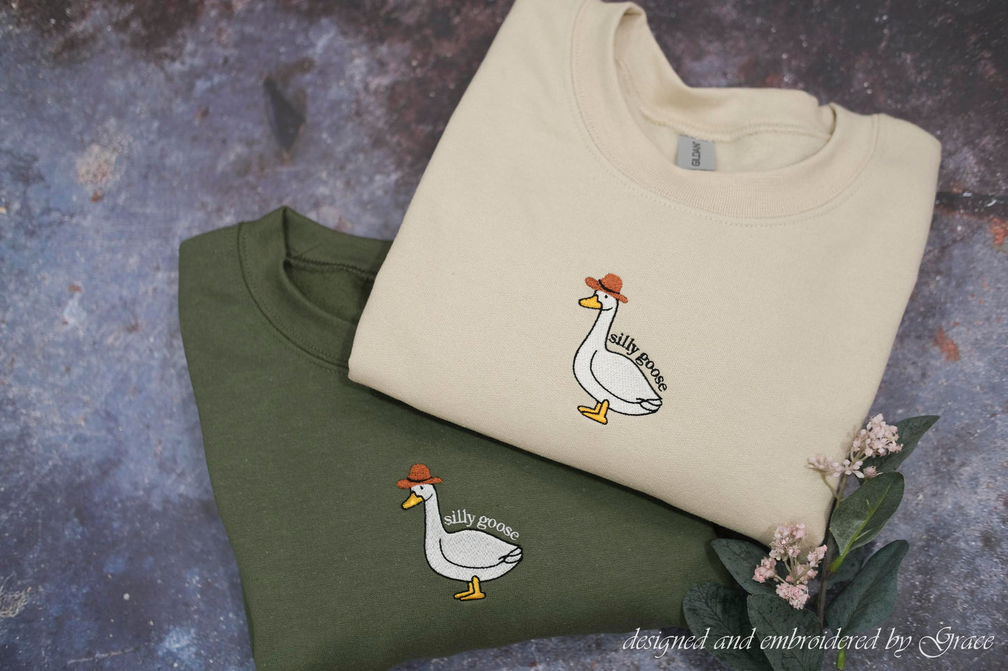 Silly Goose with hat Embroidered Sweatshirt | Hoodie | Tshirt